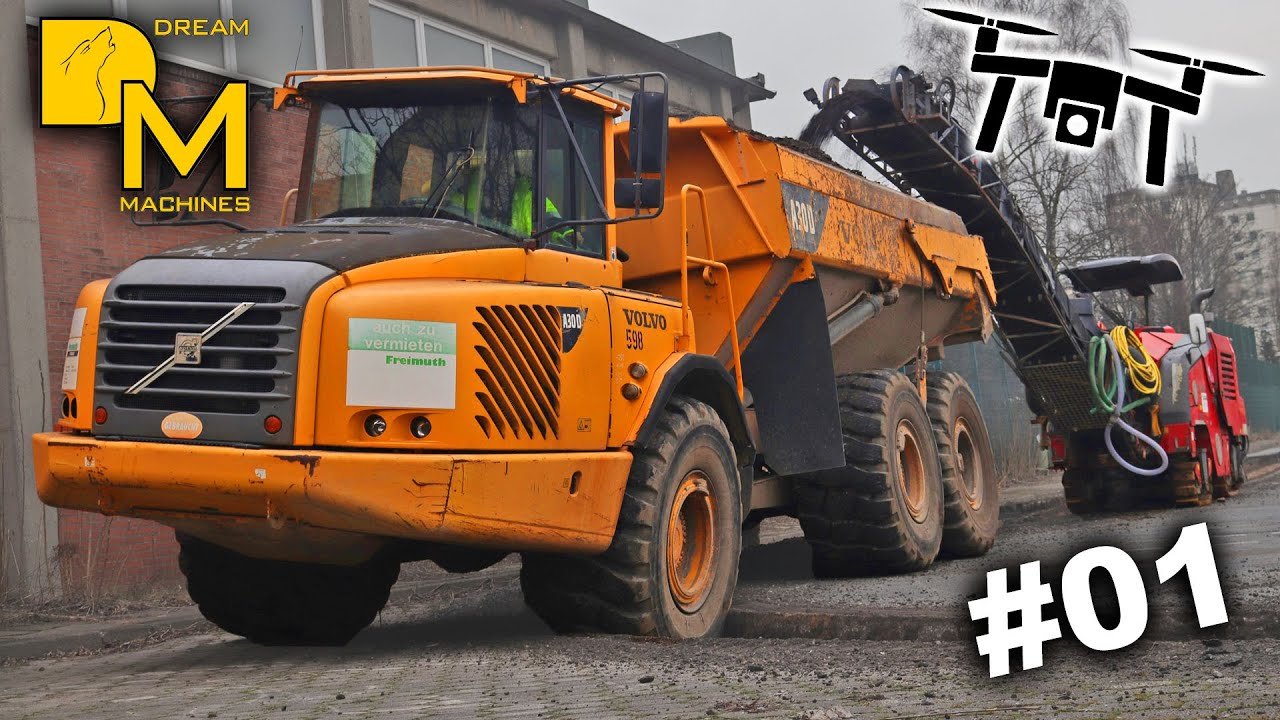 CATERPILLAR BAGGER + VOLVO DUMPER ASPHALTFRÄSE BAUSTELLE DROHNE ABBRUCH NEUBAUGEBIET DREAM MACHINES