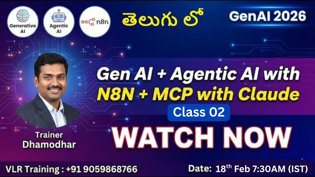 GenAi + Agentic + MCP + N8n With Claude Class 02 in Telugu Vlr Training 9059868766