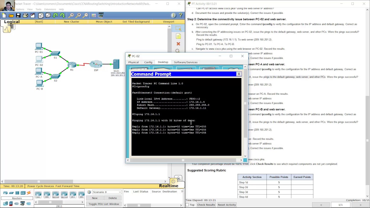 11.4.3.6 Packet Tracer - Troubleshooting Connectivity Issues