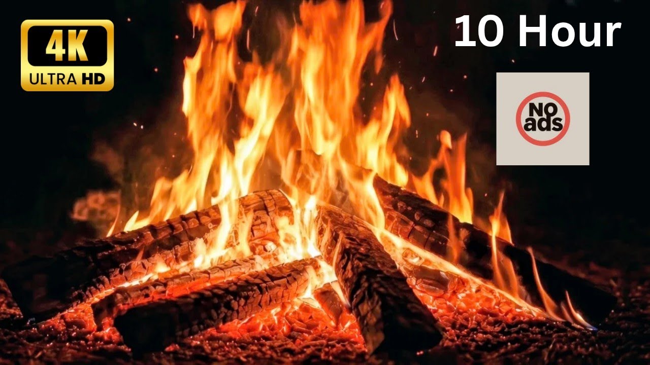 Cozy Fireplace 4K Ultra HD (10 Hour). Fire crackling sound. Cozy Fireplace Bonfire