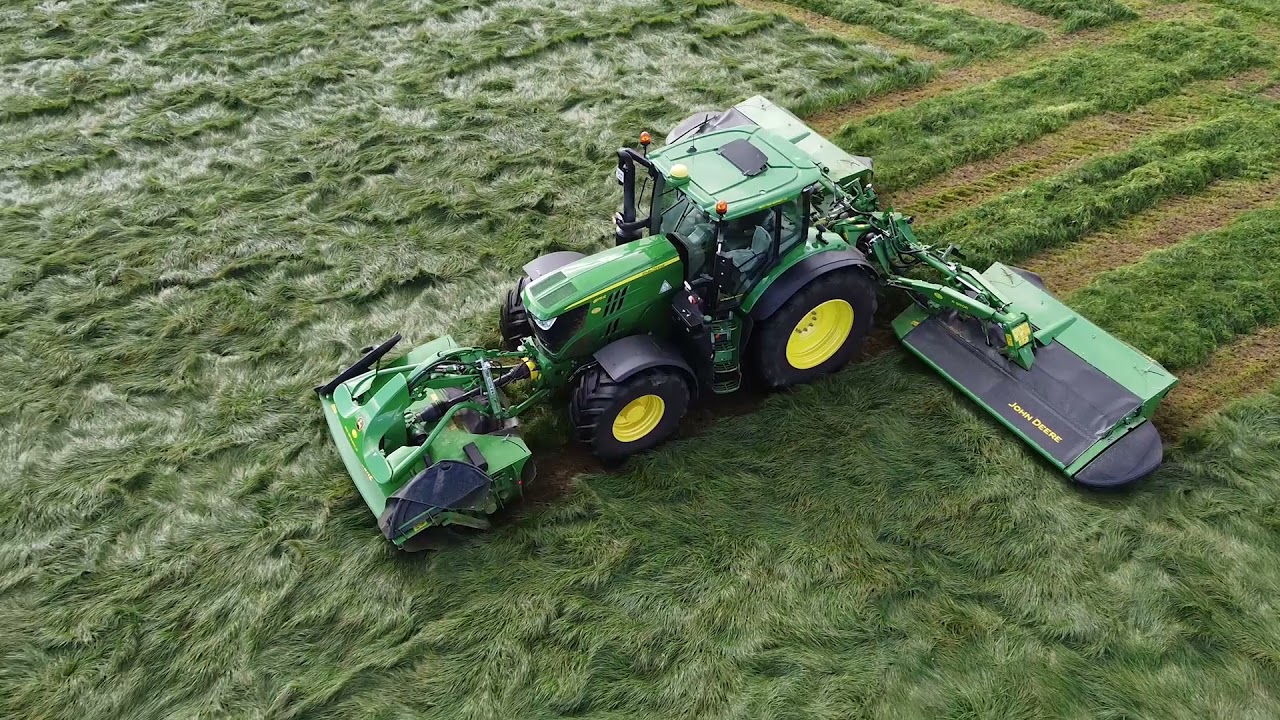 Silage 2021 Mowing Silage First Cut Silage 2021 Triple John Deere Mowers on John Deere 6175R