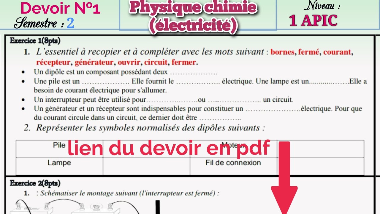 Correction ,  contrôle 1 semestre 2,physique chimie (électricité) 1 apic