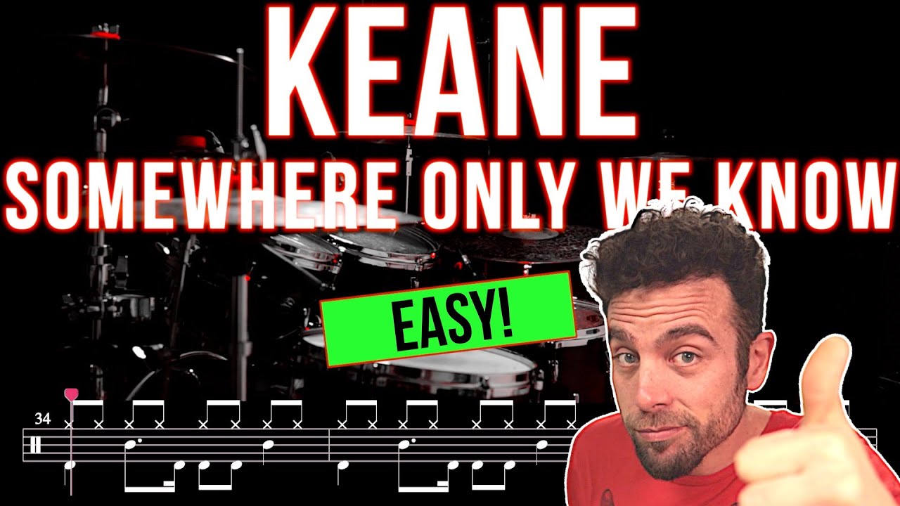 Keane - Somewhere Only We Know - Drum cover (with scrolling drum score)