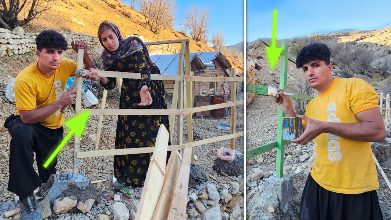 Nomadic mother and family expand their shelter in difficult conditions