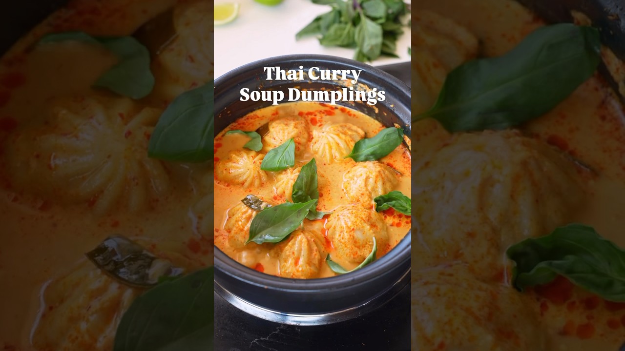 Soup Dumplings in Thai Red Curry Sauce - better than takeout
