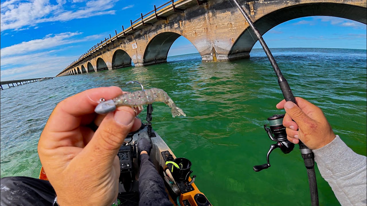 FOUR Hour UNCUT Florida Keys Kayak Fishing 7 Mile Bridge With Shrimp Lures & Jerk Shads