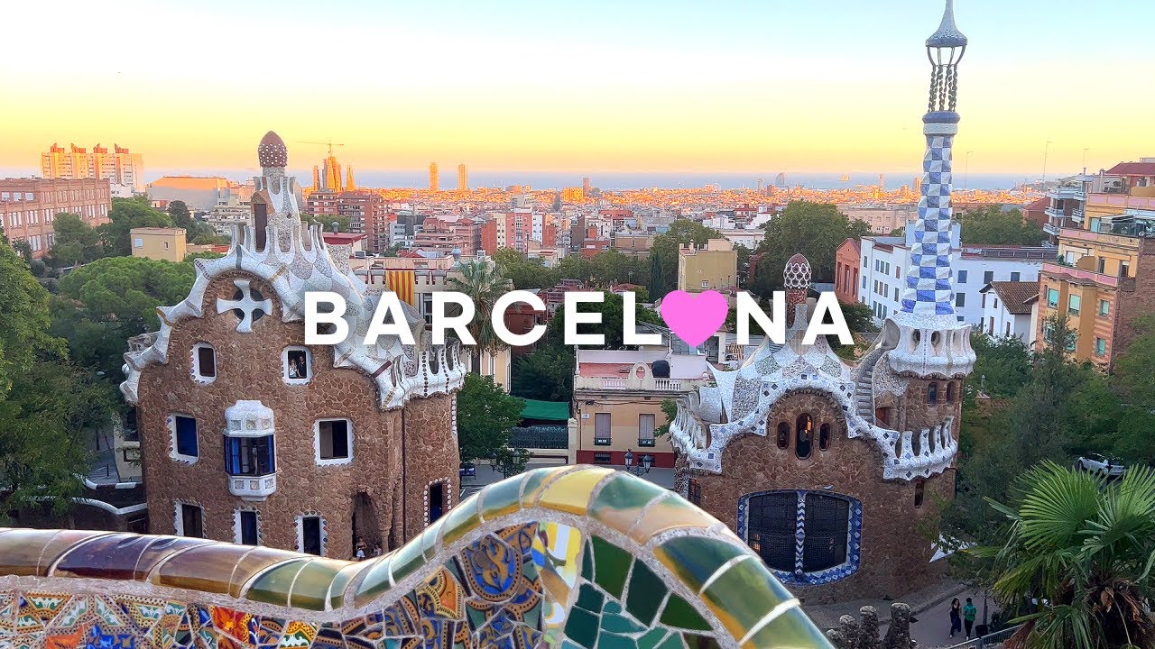 [4K]🇪🇸Прогулка по Испании, Барселона: парк Гуэля Гауди⛲😍 Сангрия и черная паэлья в Эль-Глоп💗 2022