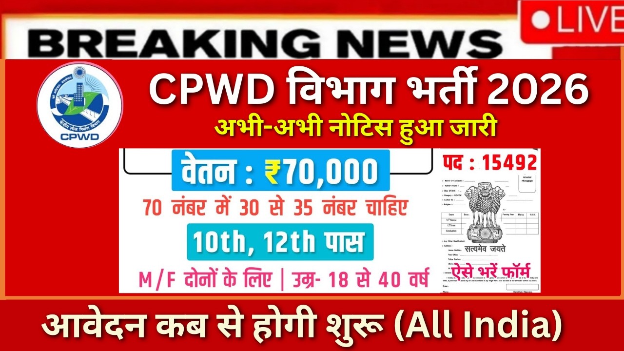 CPWD विभाग भर्ती, Salary- 70000 | Government Job Vacancy 2026 | Govt Job Vacancy 2026 CPWD