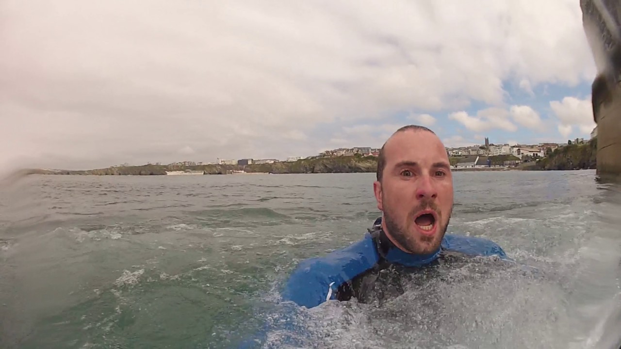 Jumping into the sea at Newquay Harbour, from the highest point!