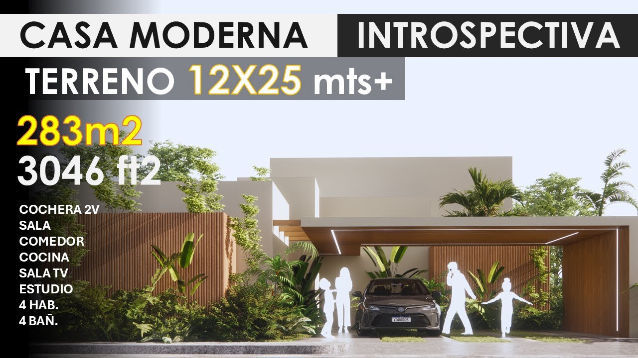 CASA MODERNA | INTROSPECTIVA | TERRENO 12 X 25 METROS | 283 M2 CONSTR. | 3046 FT2 | SIMPLE HOUSE |