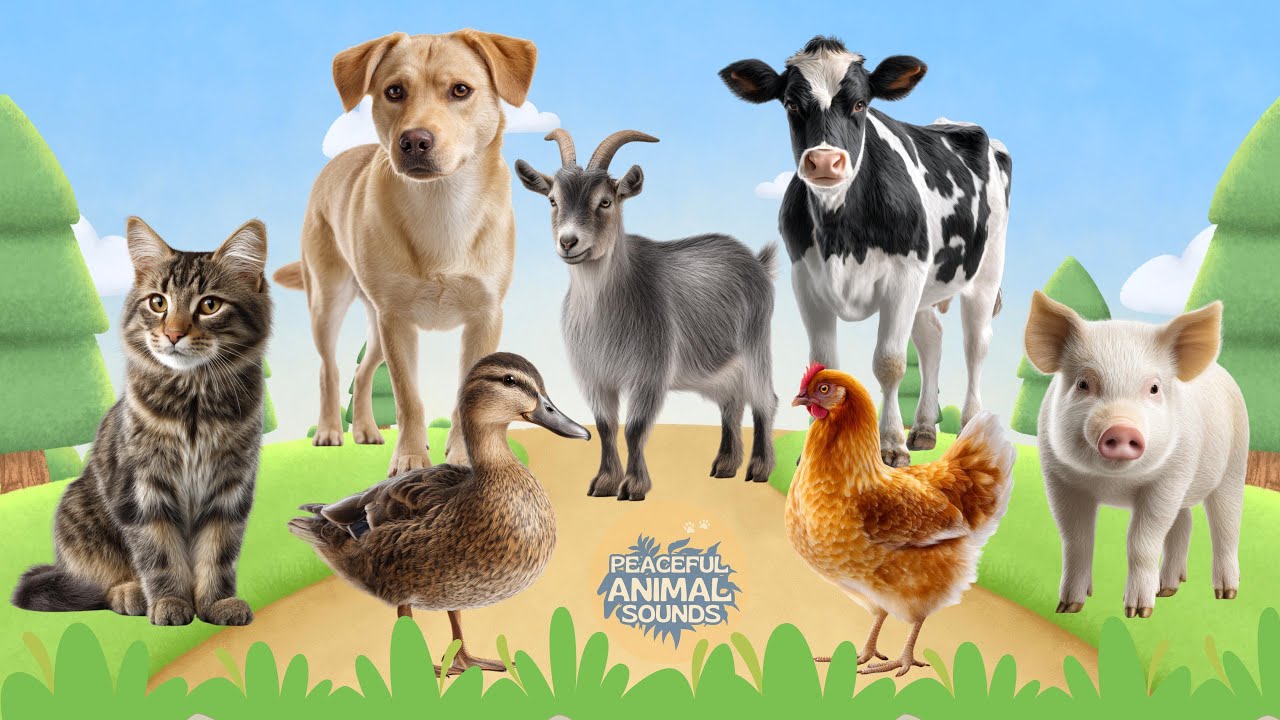 Animal Sounds Collection: Dog, Cat, Cow, Chicken, Duck, Pig & Goat - Animal Video