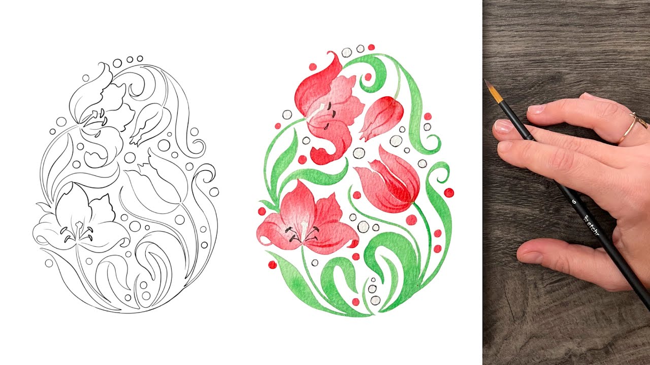 Easter Egg 🐣 Full Tutorial with Outlines for Watercolor Beginners! 💚
