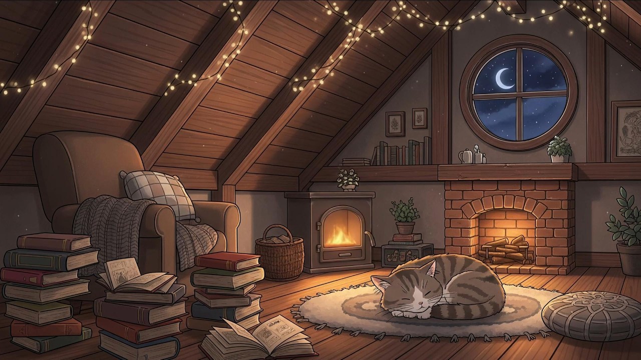Soft Lofi Fireplace Night 🌙 Cozy Study Music for Relax & Chill