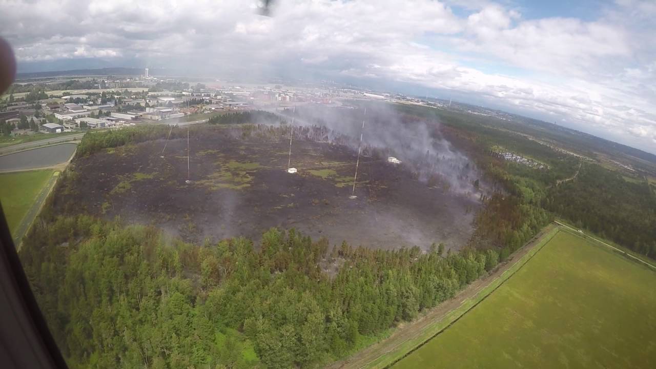 Aerial Footage of Burns Bog Fire, July 4, 2016