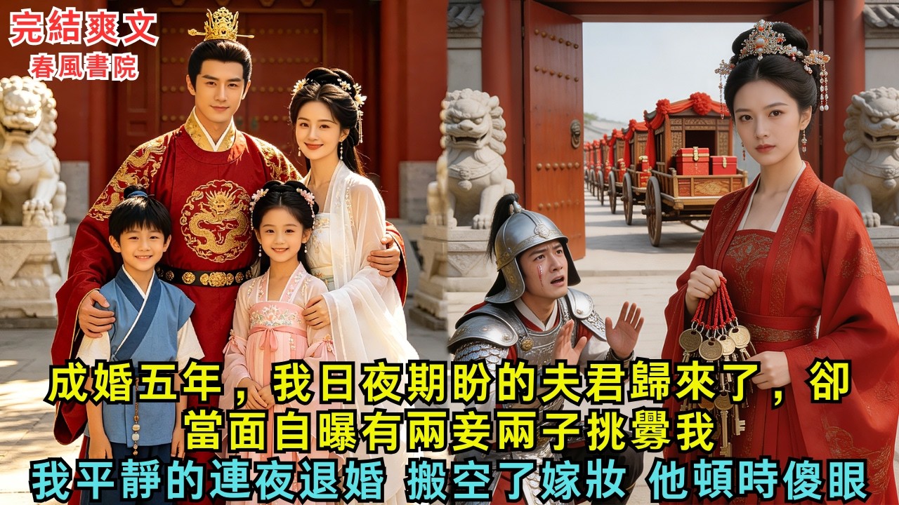 成婚五年，我日夜期盼的夫君歸來了，卻當面自曝有兩妾兩子挑釁我，我平靜的連夜退婚，搬空了嫁妝，他頓時傻眼！#愛情#故事頻道