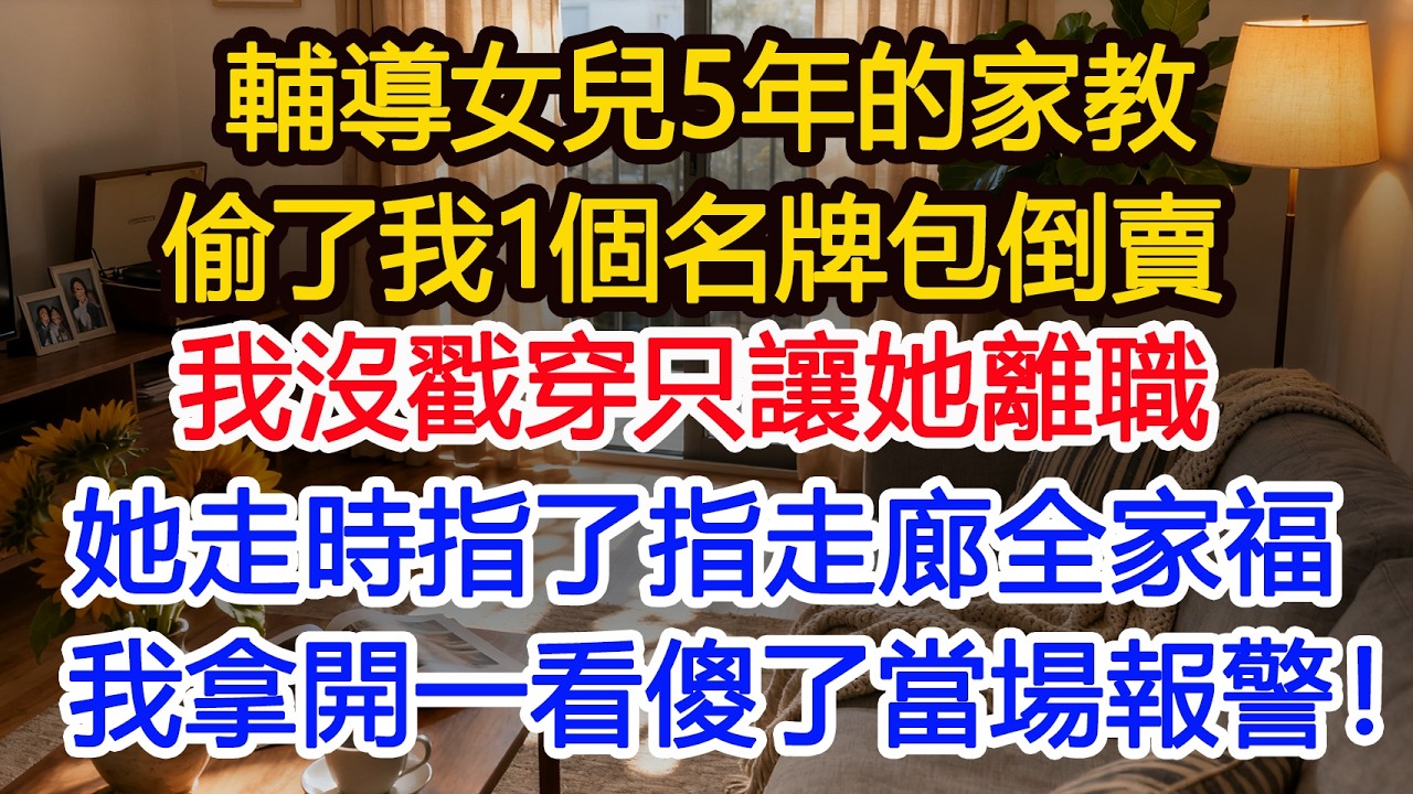 輔導女兒5年的家教偷了我1個名牌包倒賣我沒戳穿只讓她離職下樓時她突然回頭指了指走廊那幅掛了7年的全家福，我拿開一看瞬間傻了 當場報警！#為人處世 #正能量 #故事分享 #生活經驗 #情感#故事頻道