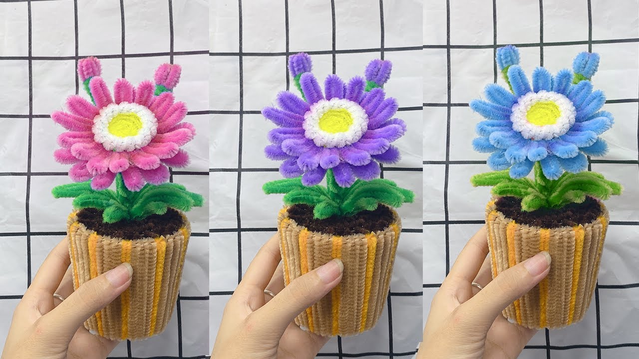 How to Make Beautiful Daisy Flower Pot with Pipe Cleaner - Pipe Cleaner Flower - DIY Handmade Craft