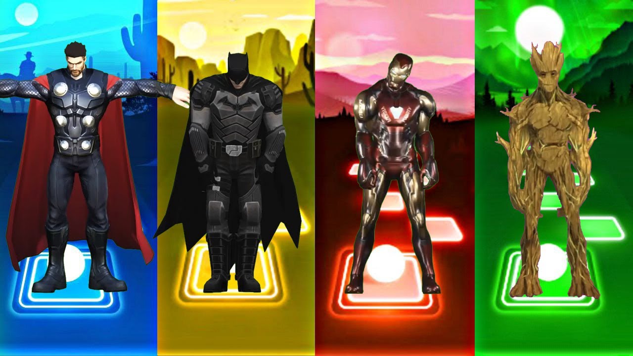 Tiles Hop EDM Rush - Thor vs Batman vs Ironman vs Groot