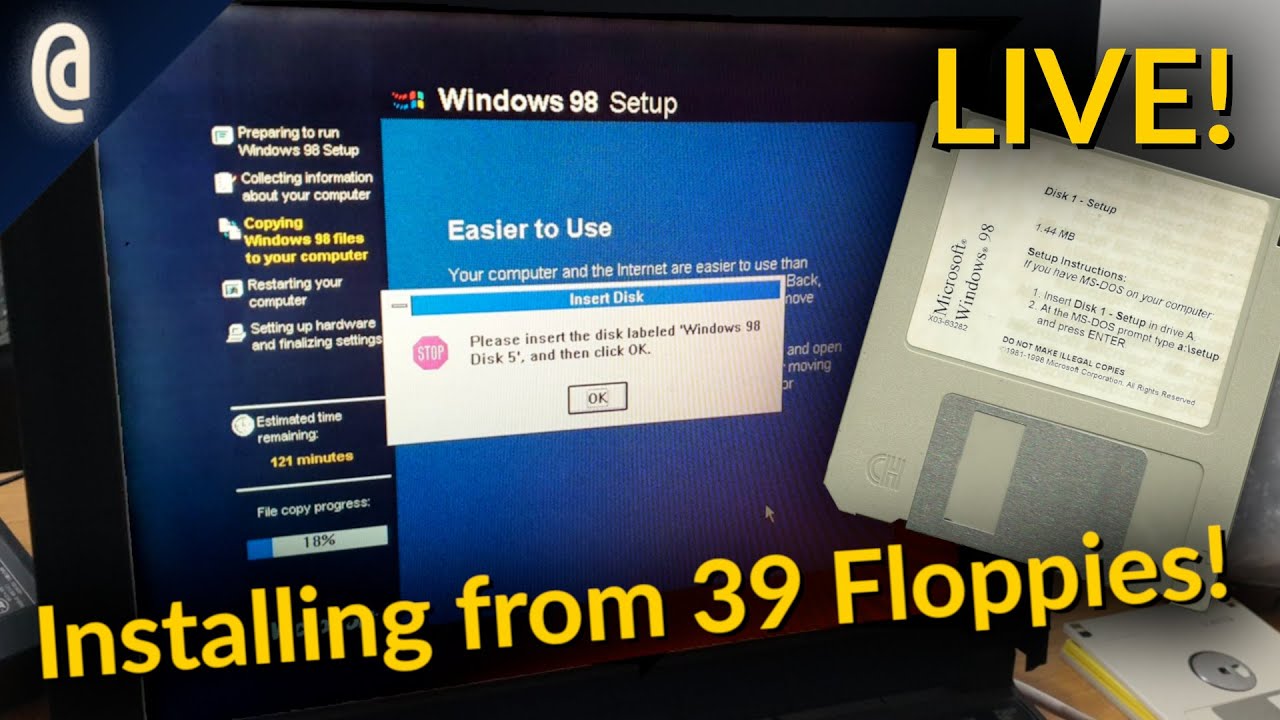 STREAM: Installing Windows 98 From Floppies On My Thinkpad 380D!