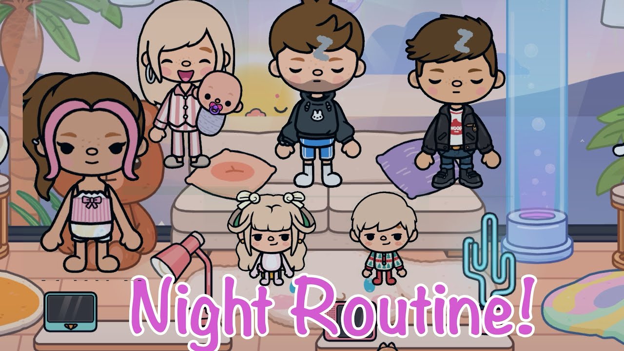 Family of 7 night routine!(Family Toca life world roleplay)