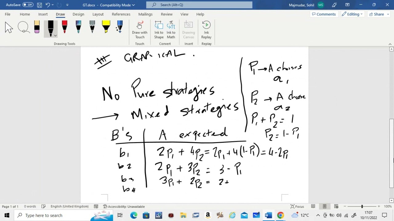 Game Theory Mixed Strategies: Solving a 2 x n Matrix using Graphical Technique
