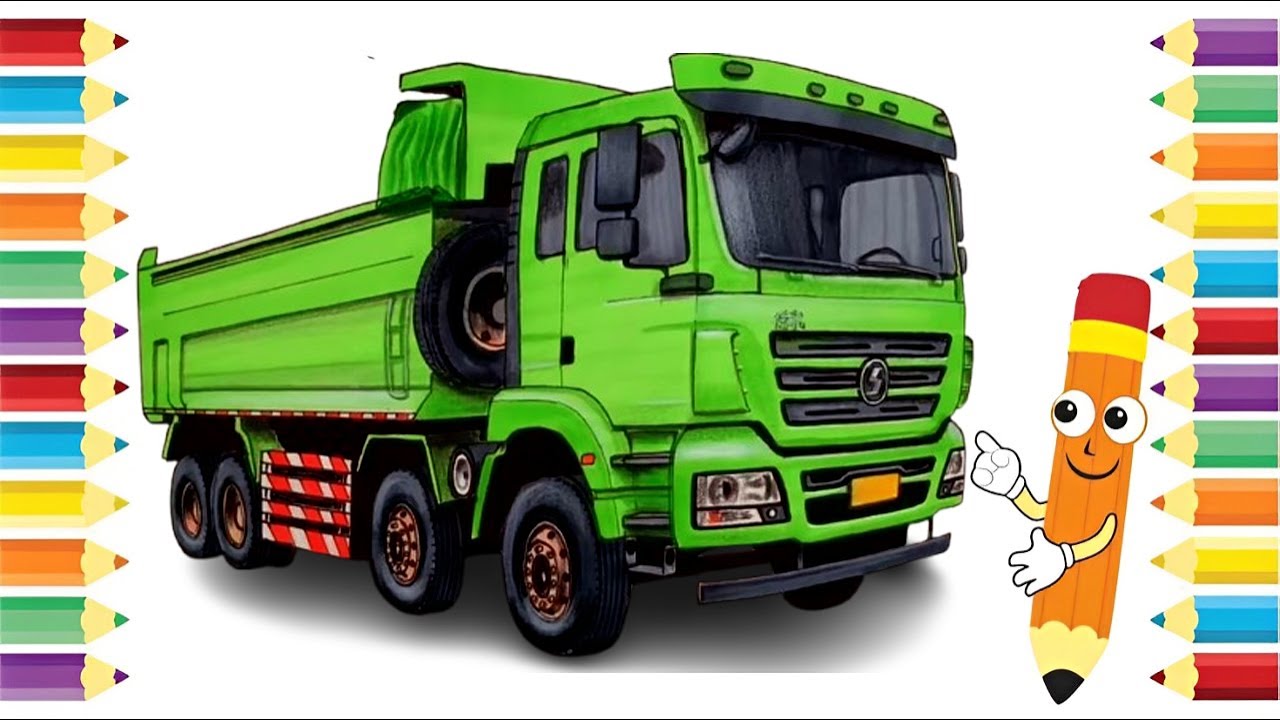 🔴Wow Amazing how to draw a green Sand Dump truck‼️#truckdrawing #drawing #drawingtutorial