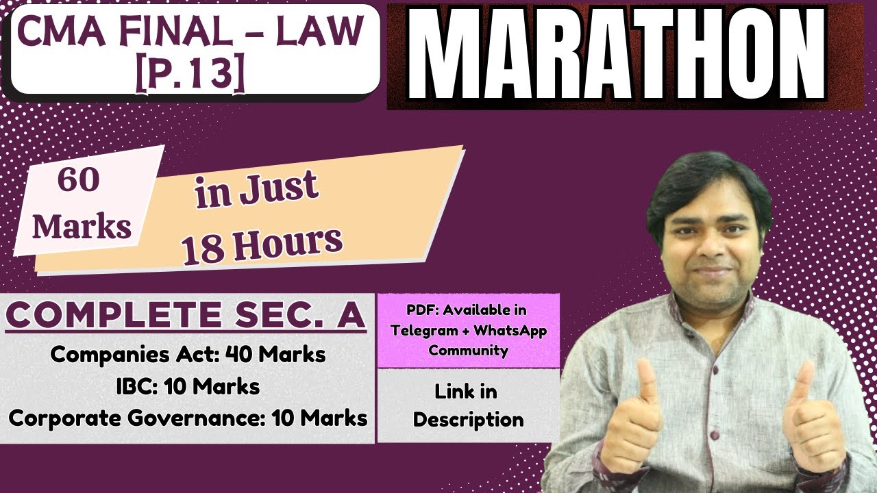 MARATHON - CMA Final - LAW | Complete Section A (60 Marks) | Companies Act + IBC + C.G. | Dec. 25