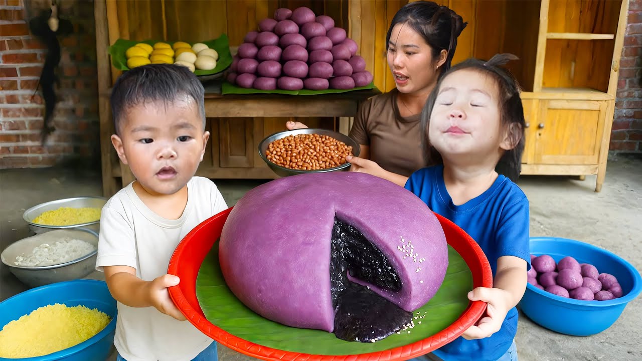 How to make soft & colorful glutious rice balls filled with sweet peanut to sell at the market