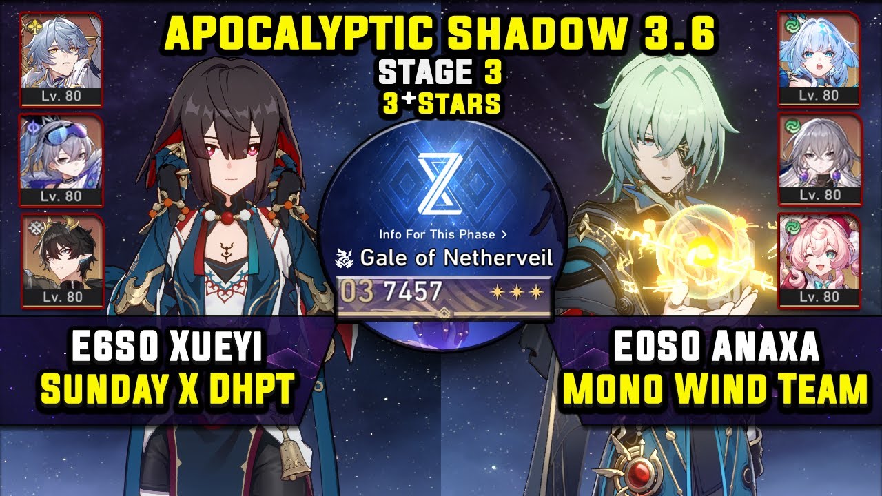 E6 Xueyi Carry W/ DHPT & E0 Anaxa Carry (3 Stars) Apocalyptic Shadow 3 Honkai Star Rail 3.6