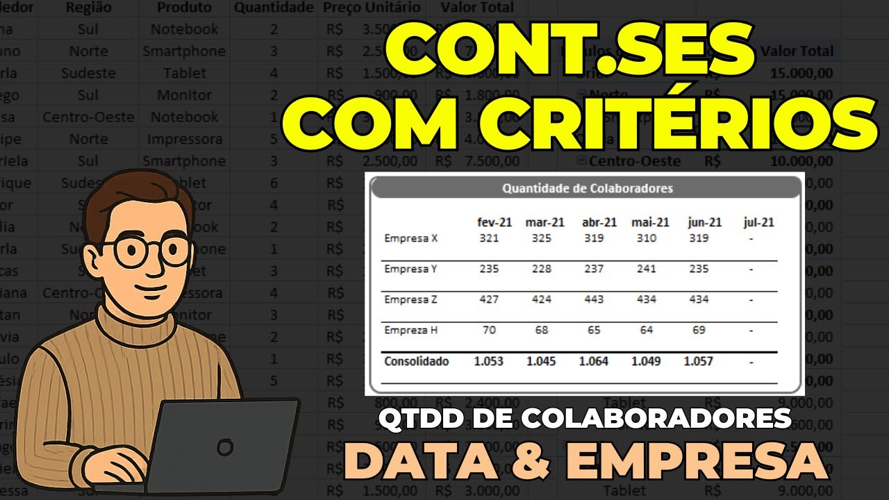 CONT.SES COM CRITÉRIOS PARA QUANTIDADE DE COLABORADORES EM EXCEL - CRITÉRIO DE DATA E EMPRESA EXCEL