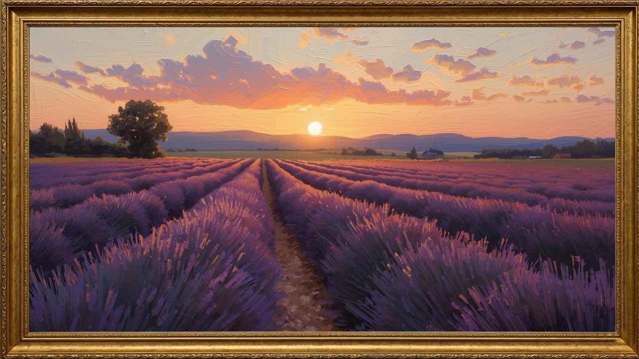 2 Hours Lavender Fields at Sunset | Impressionist Oil Painting | 4K Frame TV Art & Relaxation