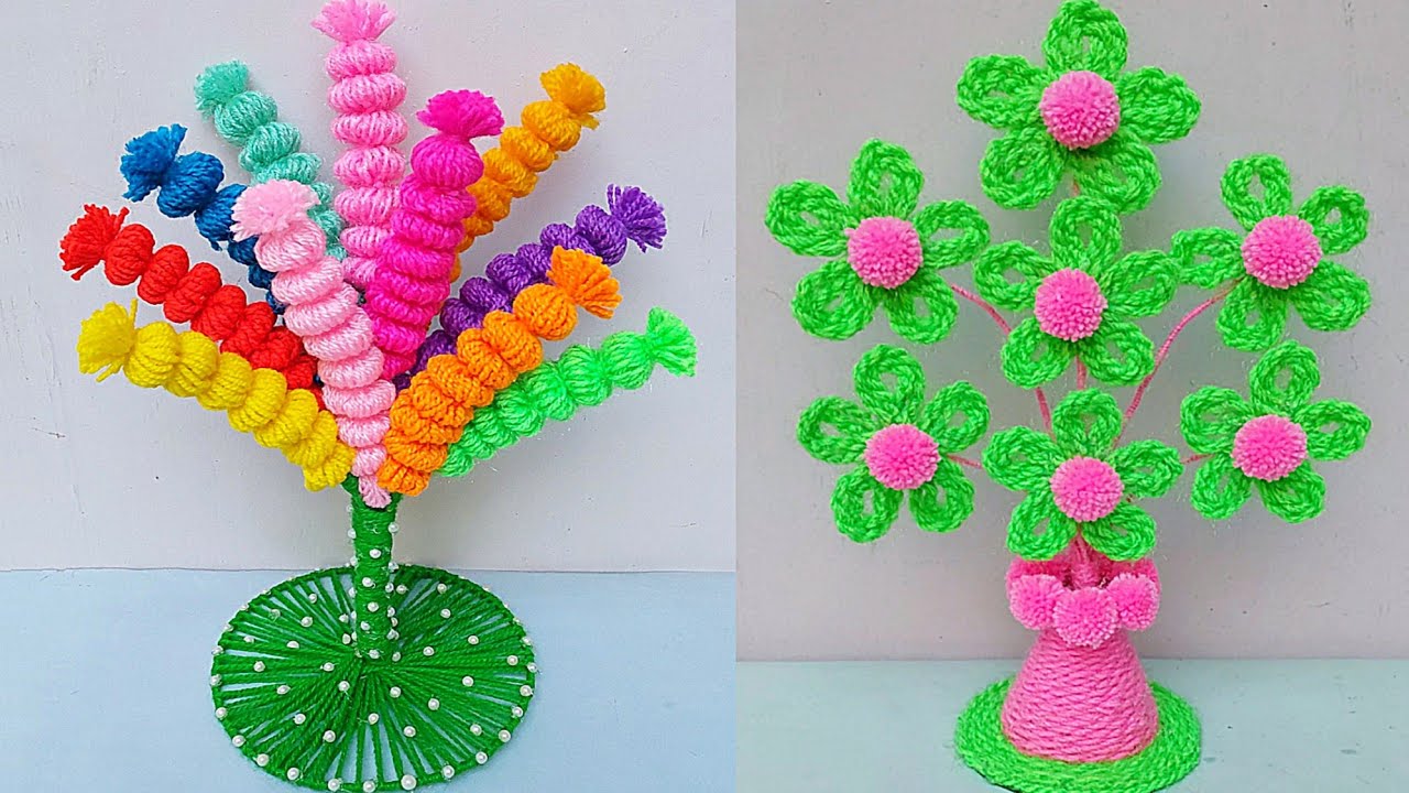 Plastic bottle vase Craft idea/Diy new Design Wool flower vase/Wool se Guldasta banane ki vidhi