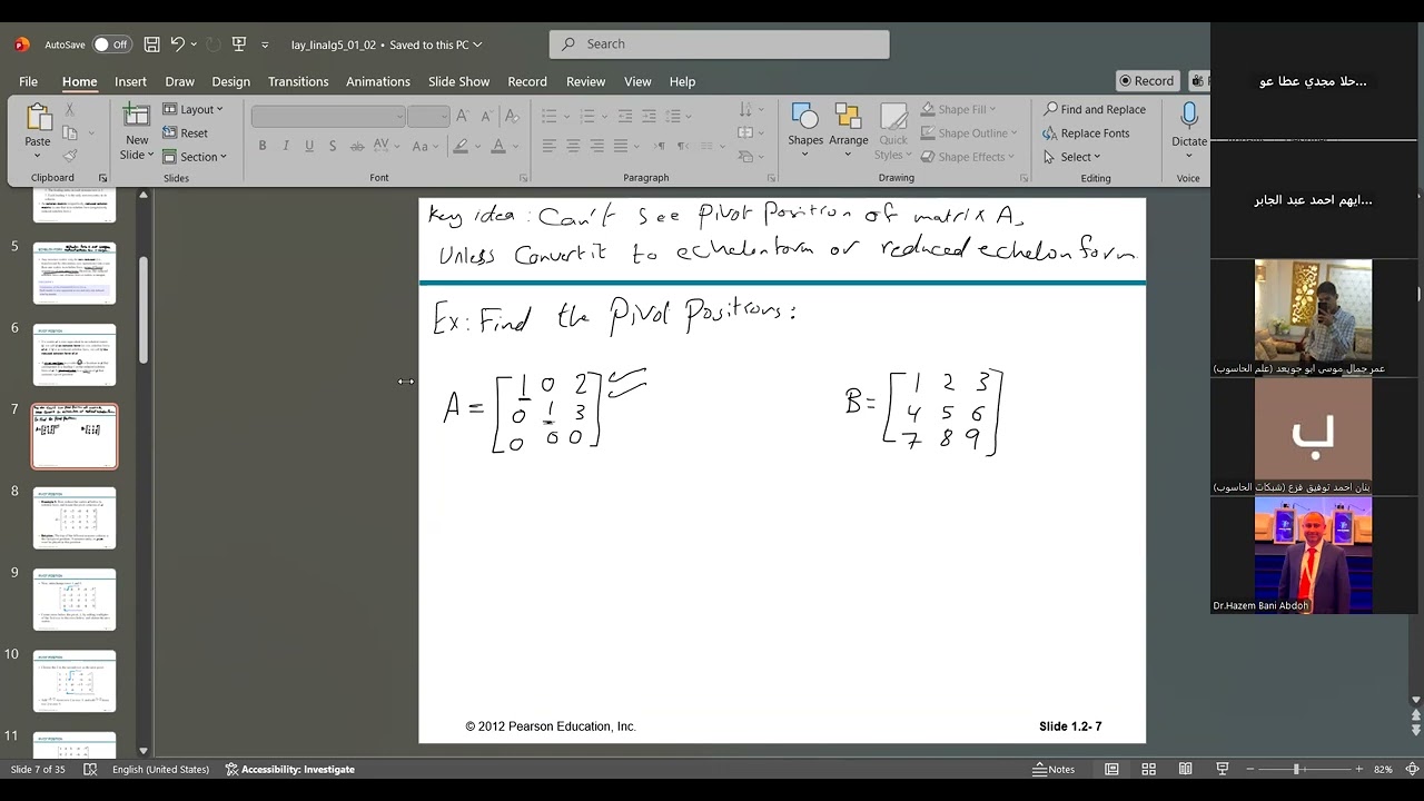 find pivot positions and columns