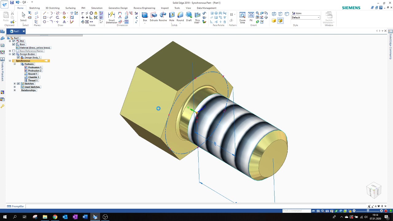 How to make a simple screw using Solid Edge 2019
