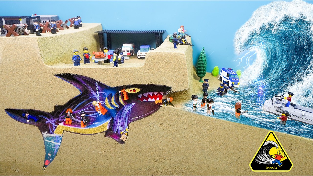 Giant Shark Prison Flooded by a Massive Tsunami | LEGO Dam Collapse Experiment