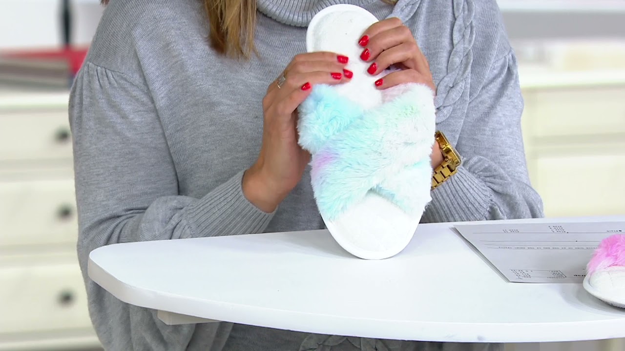 MUK LUKS Faux-Fur Crossover Strap Slippers on QVC