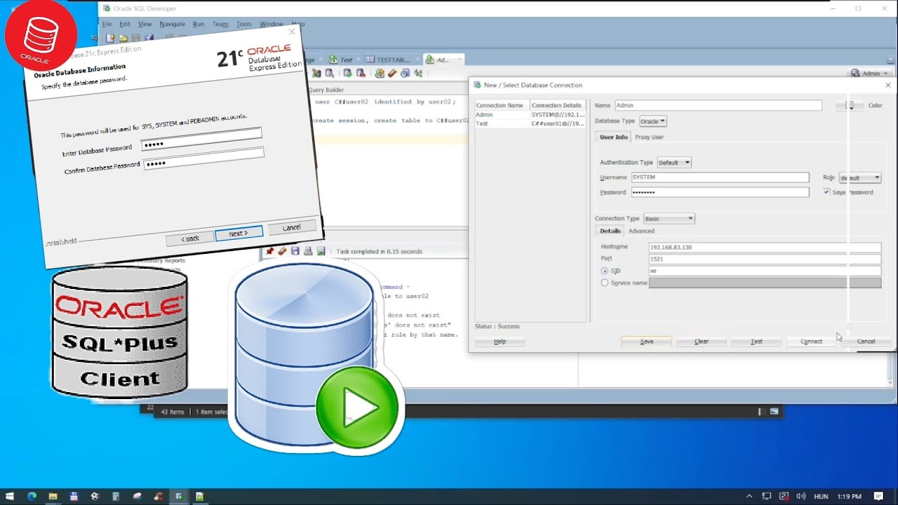 Oracle Database installation & create user and table