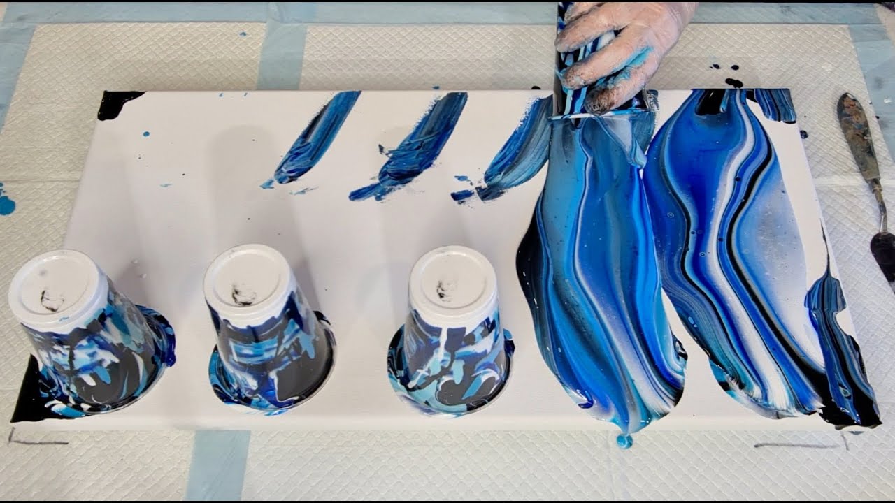 #906 My BIRTHDAY Pour! Five Flip Cup Acrylic Pour In Shades Of Blue