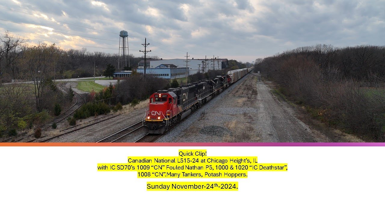 4K! Quick Clip! CN L515 24 at Chicago Height's,IL with 4 IC SD70's!! 11 24 24!