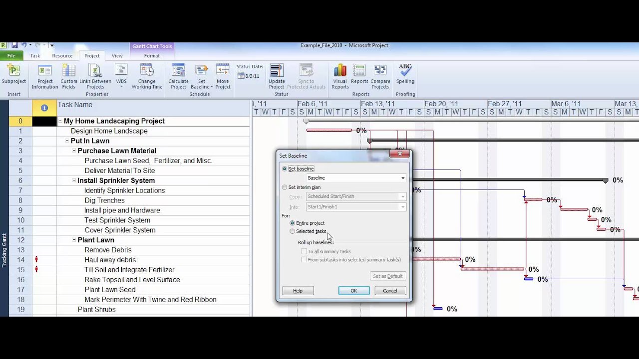 Versatile Company's Microsoft Project Tutorials: Setting up a Baseline