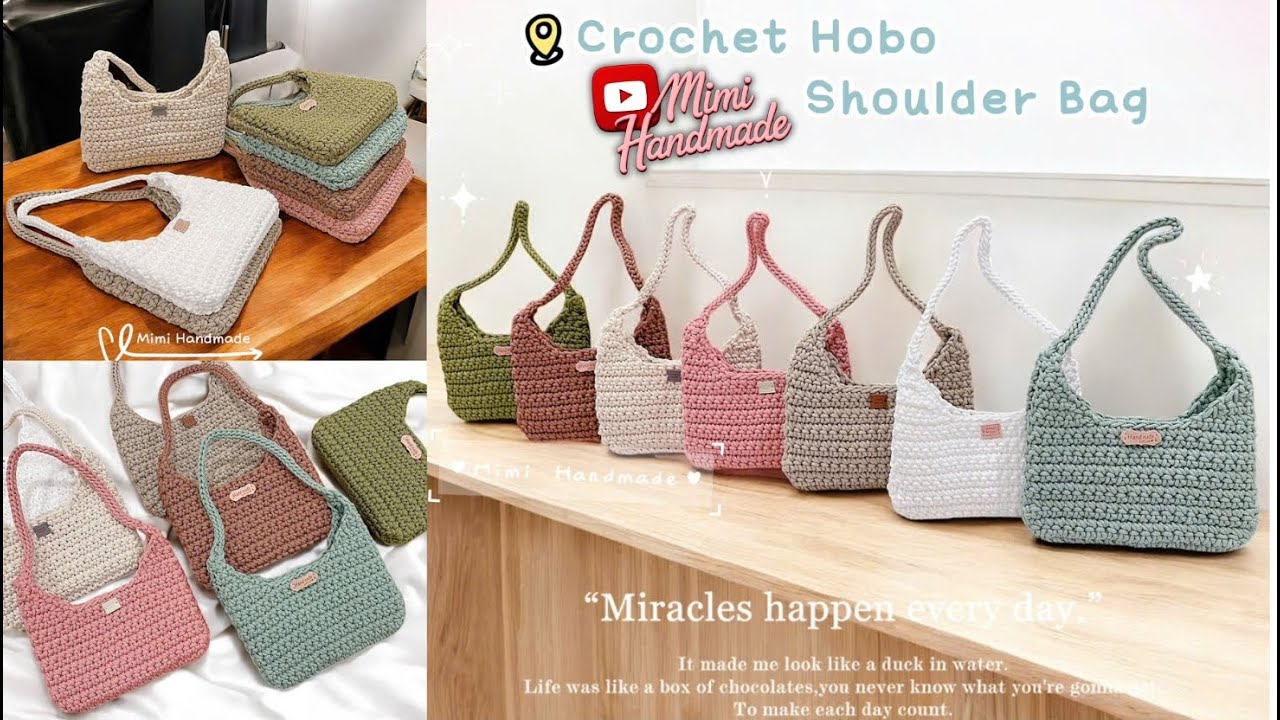♡ Móc Túi Hobo Kiểu Dáng Nhỏ Gọn, Thanh Lịch ⭐️ Crochet Hobo Shoulder Bag, Easy Handbag Crochet