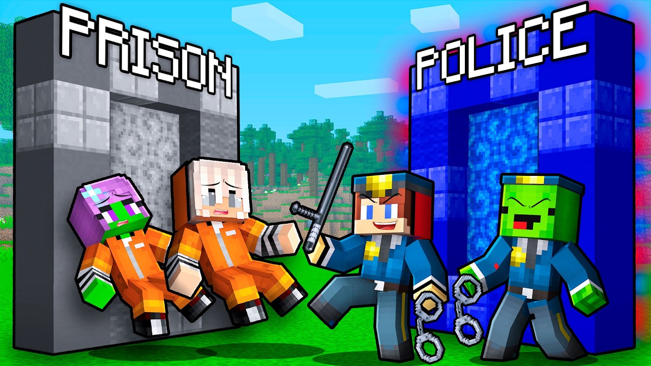 JJ and Mikey vs Wives: POLICE vs THIEVES PORTAL BATTLE In Minecraft - Maizen