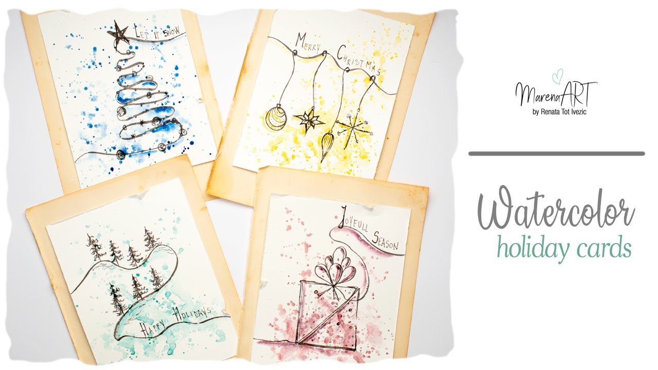 Watercolor ink and wash holiday cards - simple and quick idea