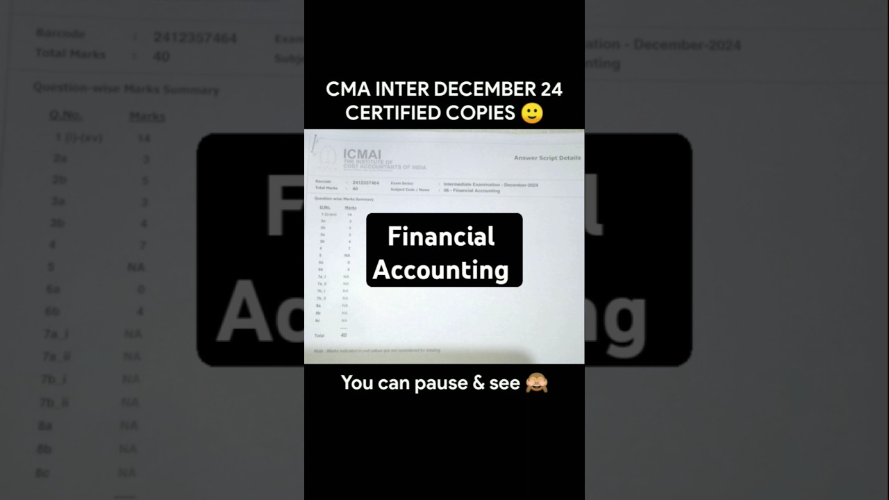 CMA Inter December 2024 | Certified copies | Financial Accounting | #certifiedcopies #cmainter