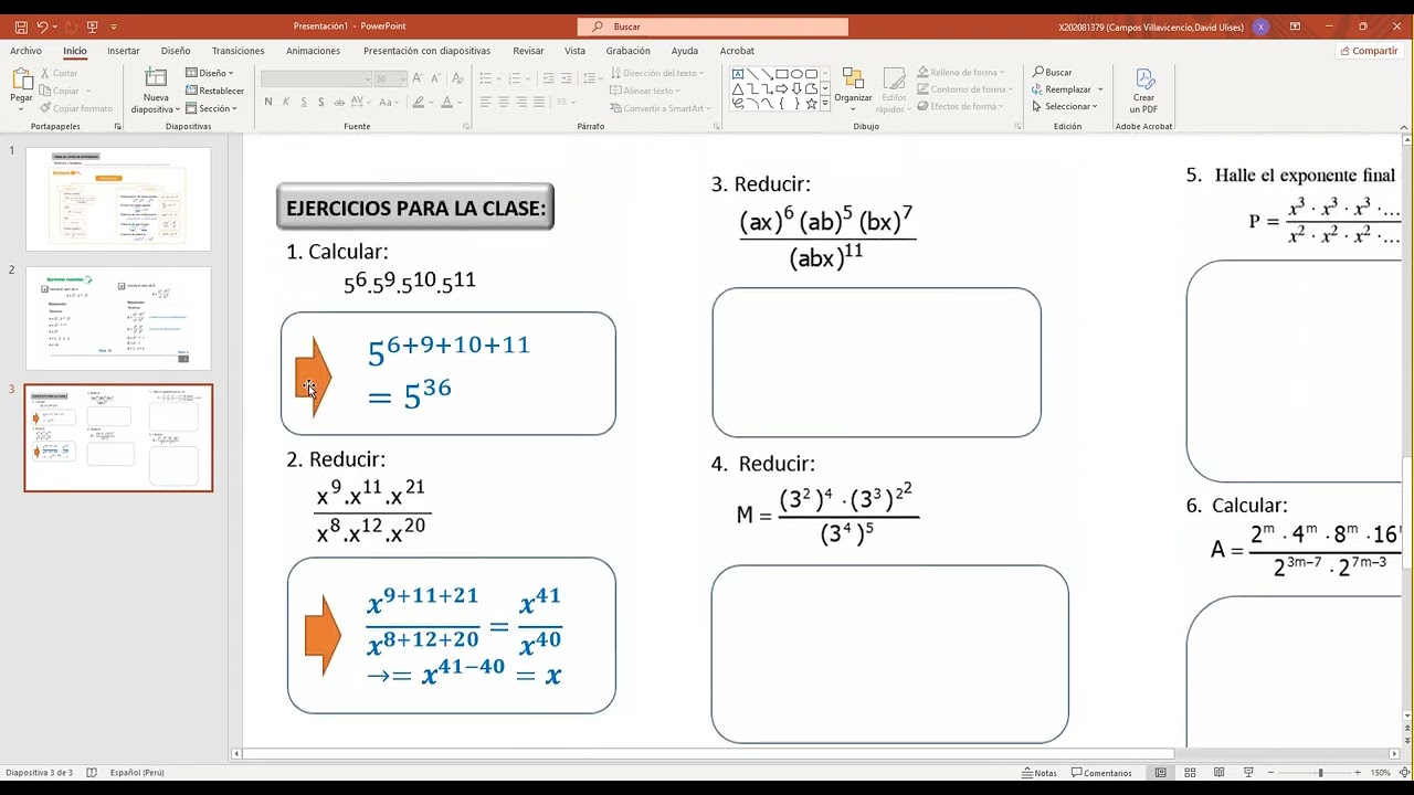ÁLGEBRA: LEYES DE EXPONENTES PASO A PASO