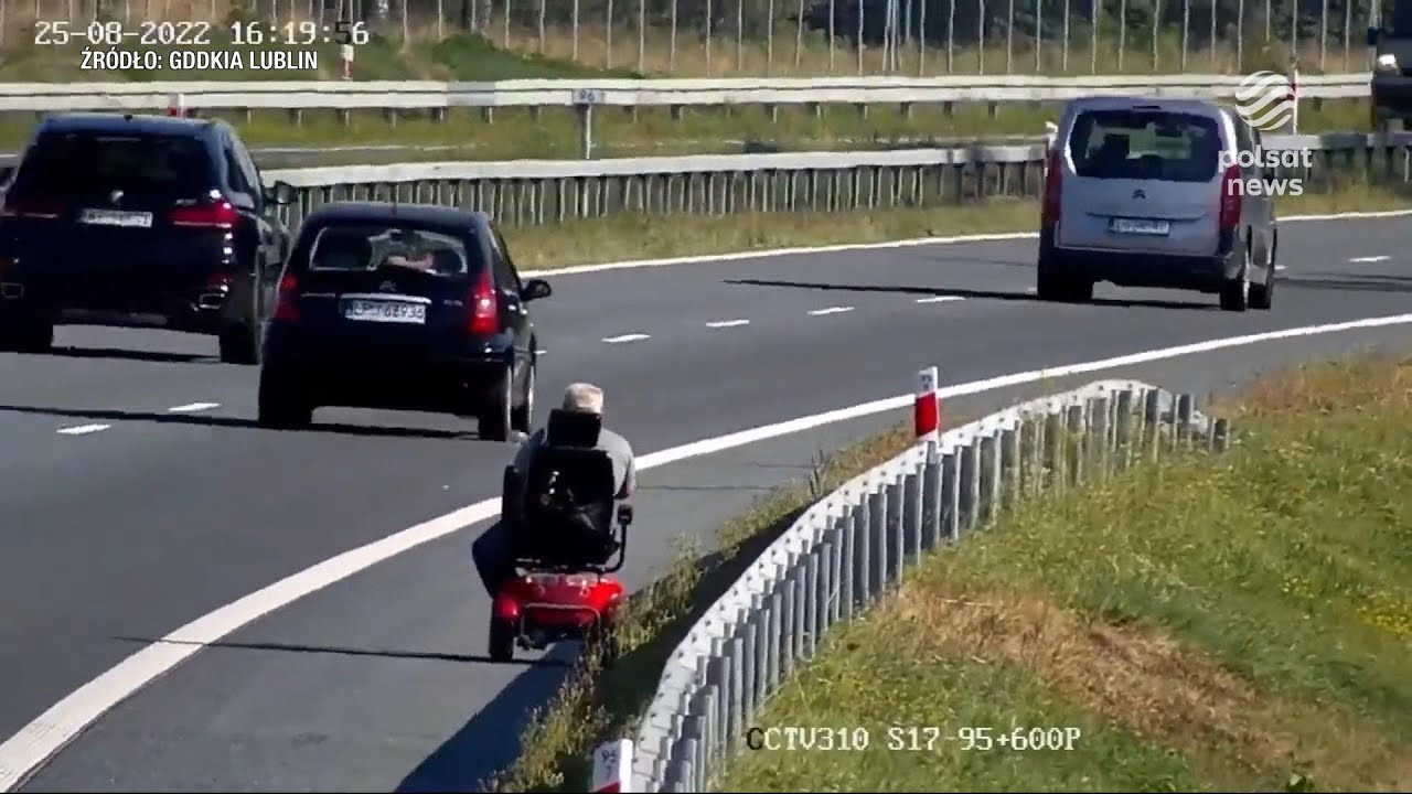Rajd wózkiem inwalidzkim po ekspresówce. Niepełnosprawny był pijany
