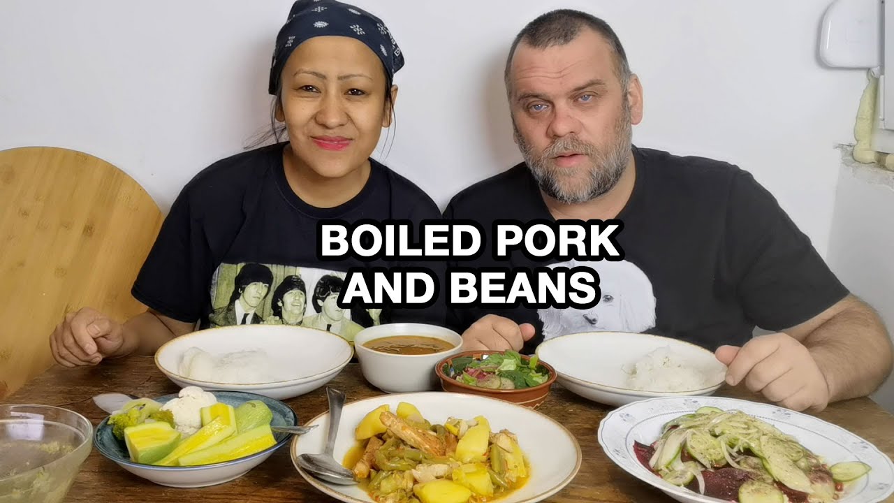 PORK COOKED WITH POTATO AND GREEN BEANS/HEALTHY GREEN SALAD7BOILED VEGGIES/TANGKHUL MUKBANG