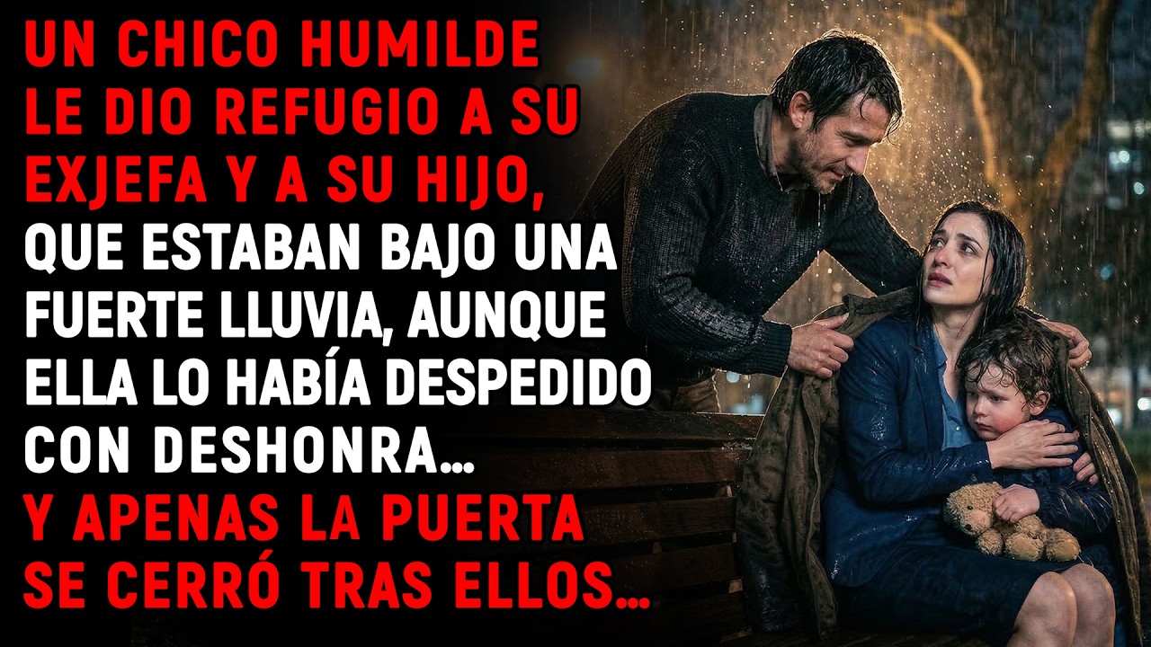 Chico humilde refugia a su exjefa y su hijo que estaban bajo la lluvia…