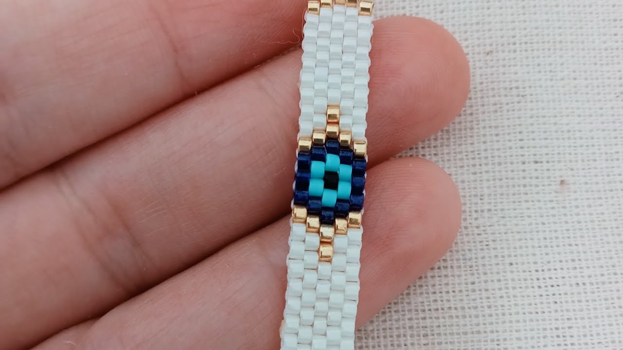 Evil Eye Miyuki Beaded Bracelet Making Tutorial. Brick Stitch Tecnique with Miyuki Delica Beads