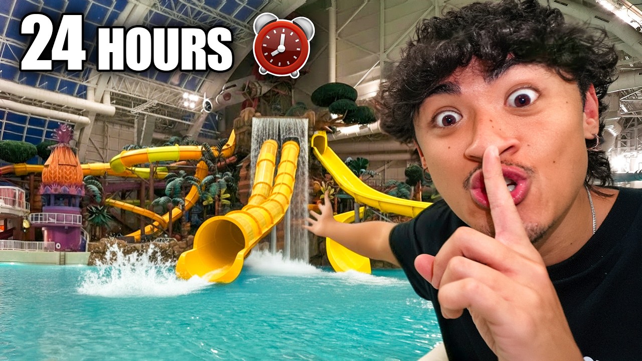 24 Hour Overnight Challenge in Worlds Biggest Waterpark!